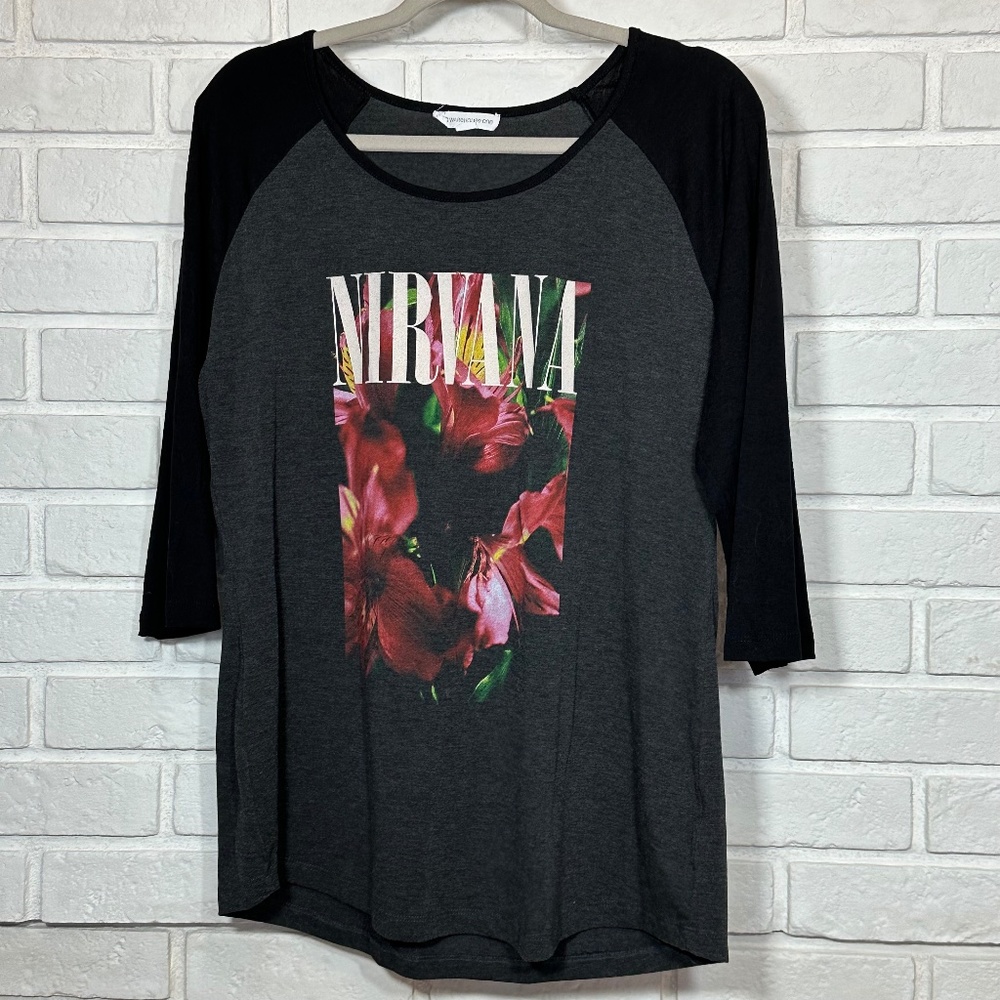 Nirvana Floral 3/4 Sleeve Baseball-style T-Shirt in XL